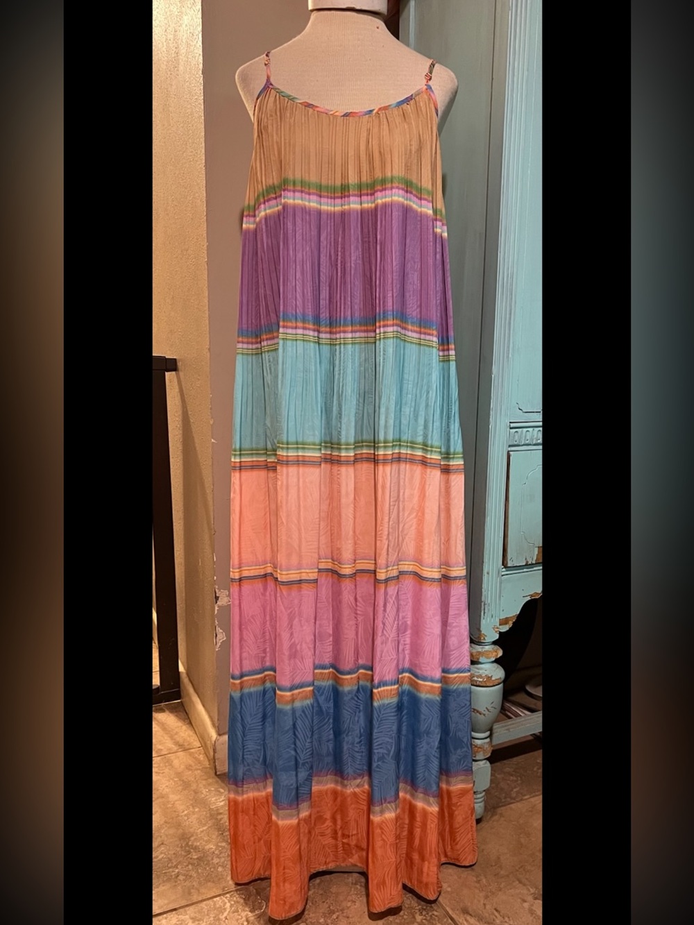 Current Air Los Angeles Pleated Color Block Flowy Cami Maxi Dress Size Medium M